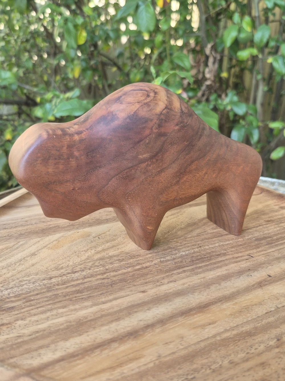 Vintage Mid-Century Modern Alan Middleton Signed Walnut Wood Bison Sculpture